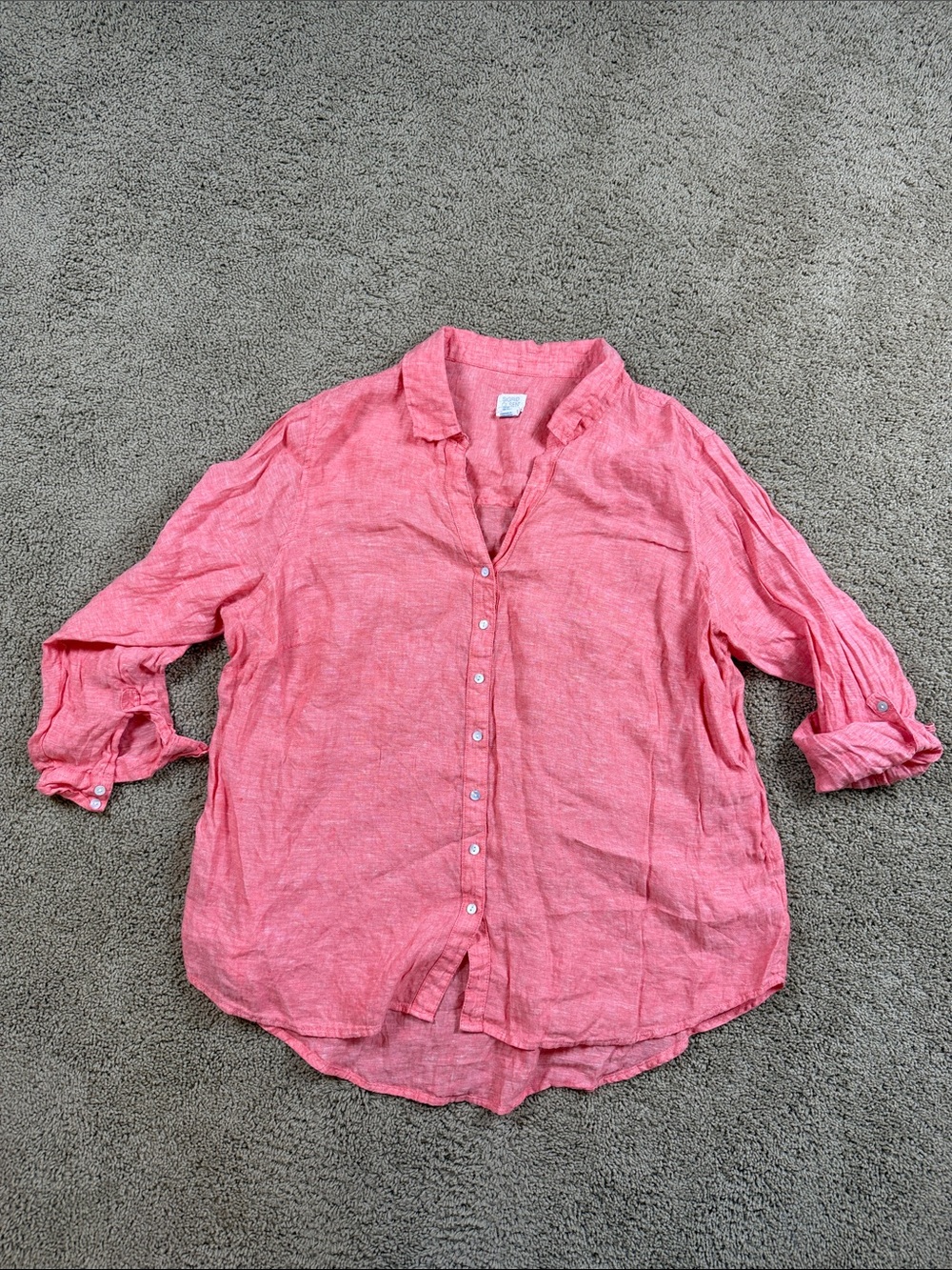 Sigrid Olsen | Coral Pink Button-Down Linen Shirt | 2X